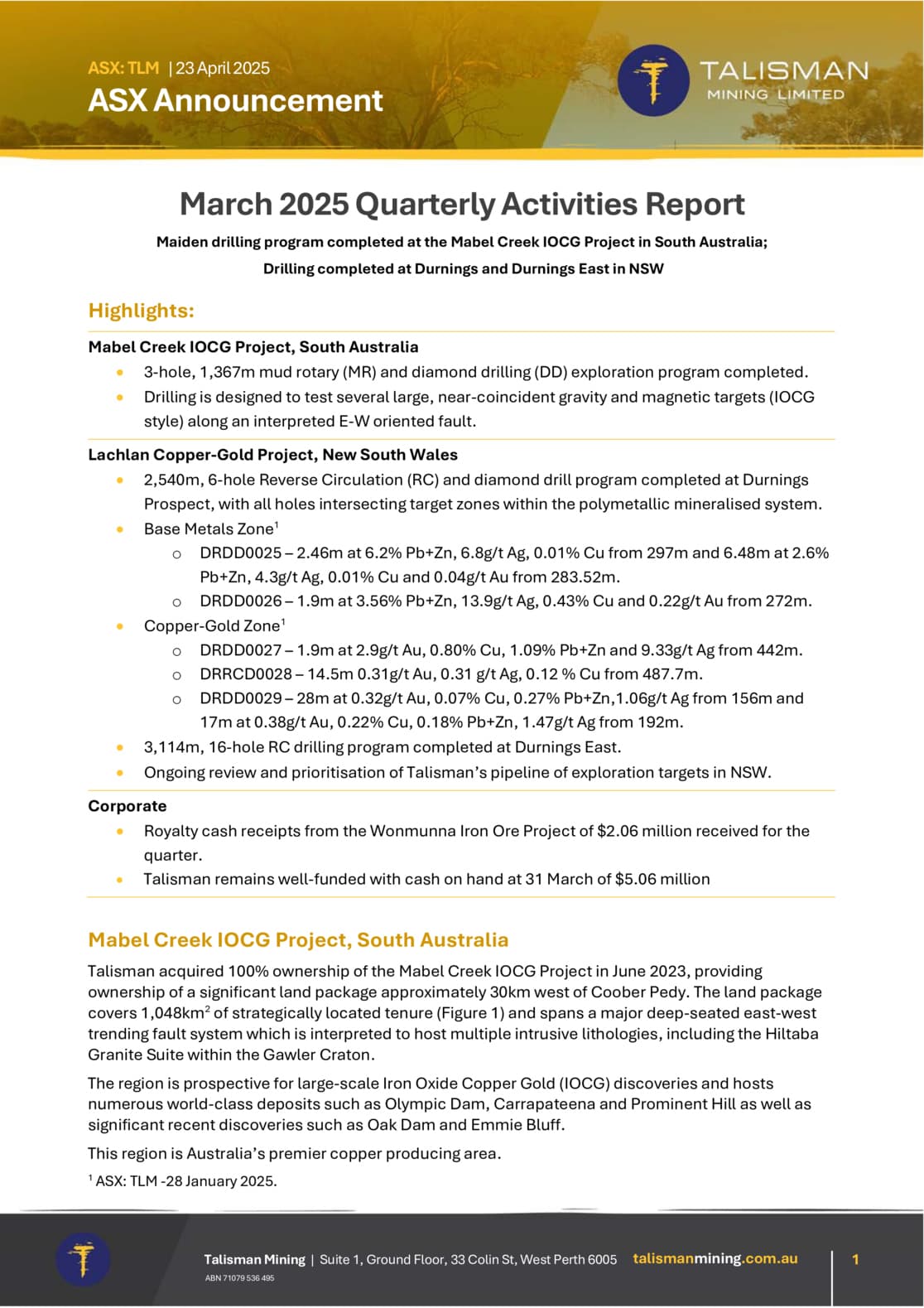Quarterly Activities/Appendix 5B Cash Flow Report