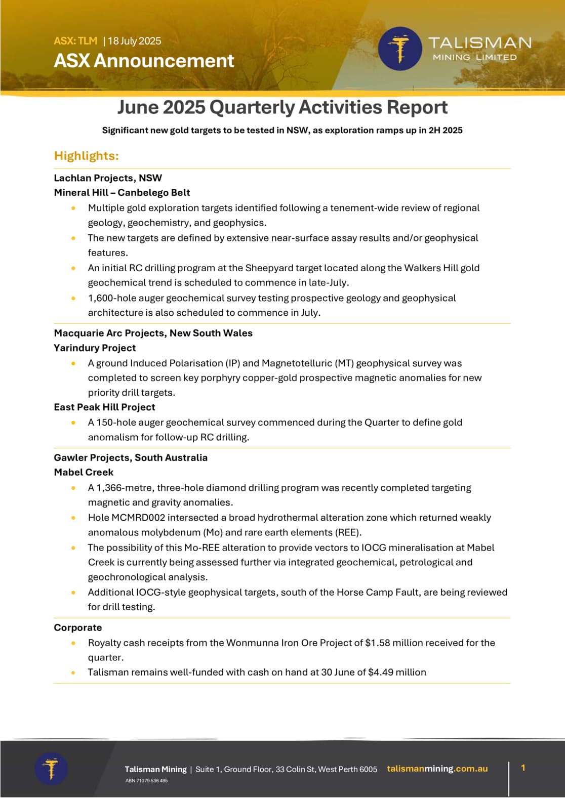 Quarterly Activities/Appendix 5B Cash Flow Report