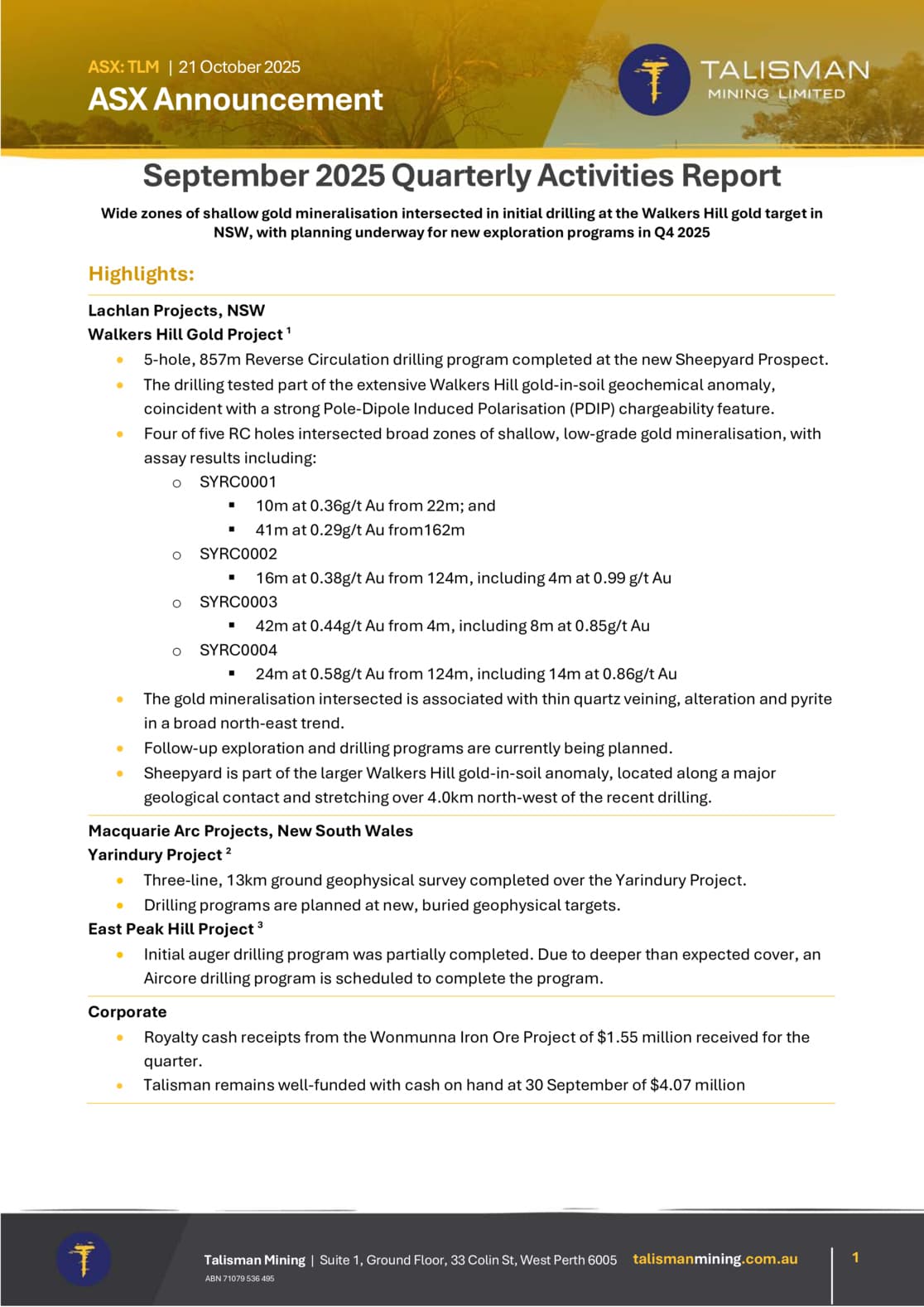 Quarterly Activities/Appendix 5B Cash Flow Report