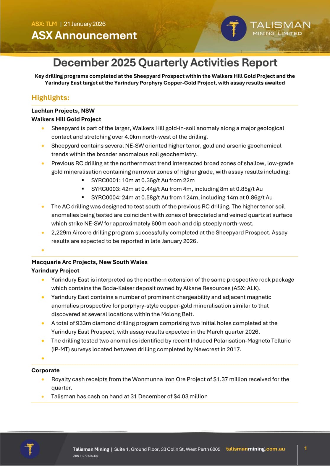 Quarterly Activities/Appendix 5B Cash Flow Report