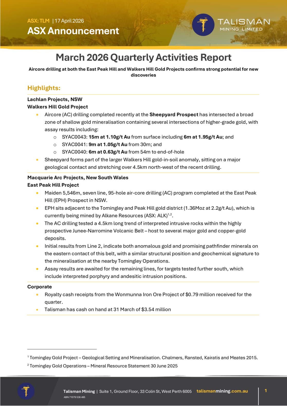 Quarterly Activities/Appendix 5B Cash Flow Report