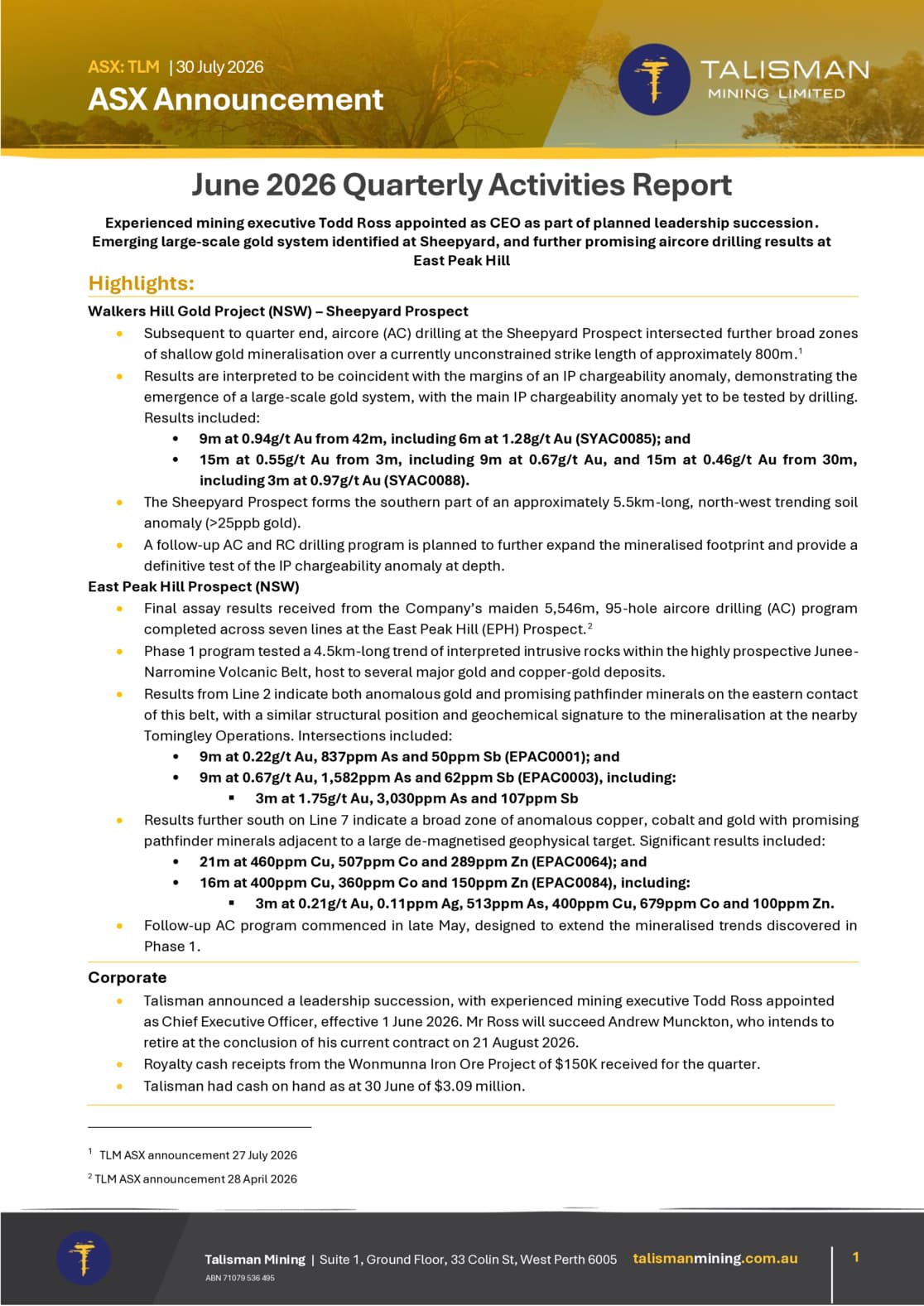 Quarterly Activities/Appendix 5B Cash Flow Report